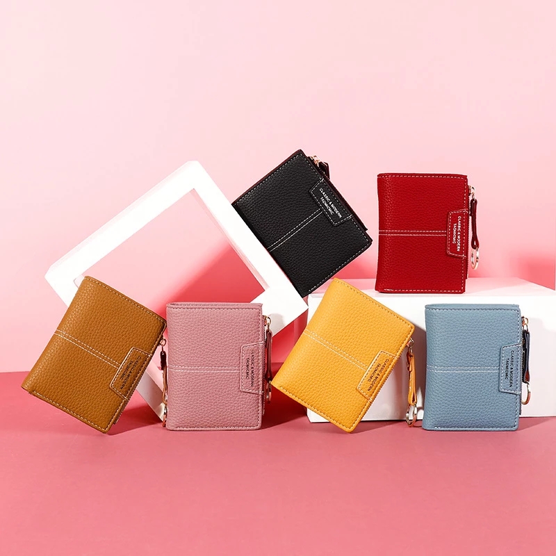 Yellow Women Wallet Soft PU Leather Female Purse Mini Holder Coin Slim Small Purse Zipper Keychain