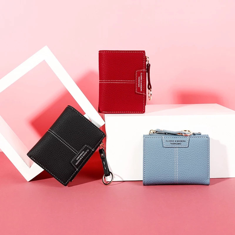 Yellow Women Wallet Soft PU Leather Female Purse Mini Holder Coin Slim Small Purse Zipper Keychain