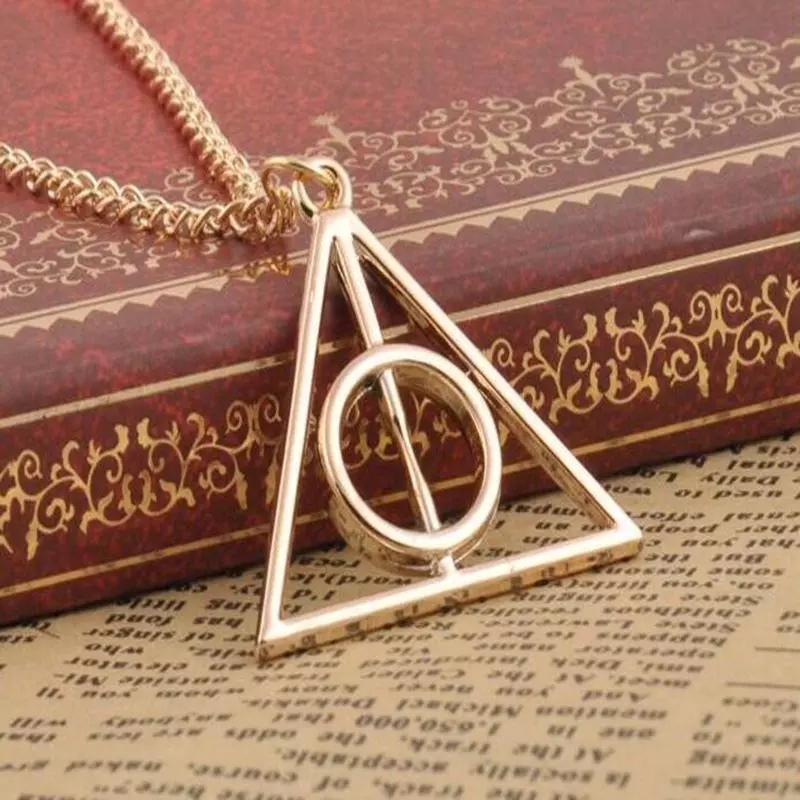 Popular Movie Deathly Hallows Pendant Necklace Movie Trendy Jewelry Long Chain Triangle Necklace