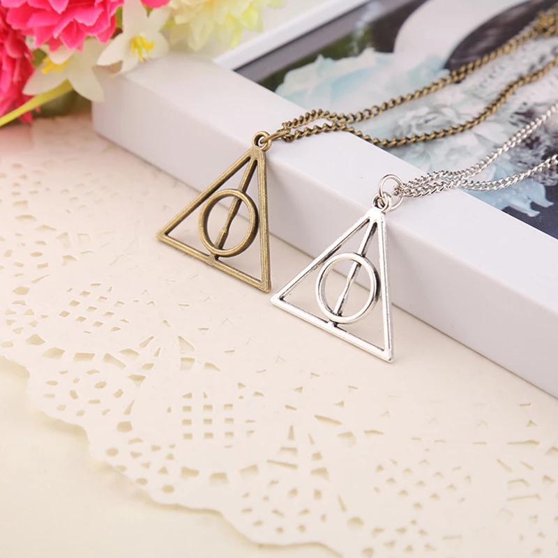 Popular Movie Deathly Hallows Pendant Necklace Movie Trendy Jewelry Long Chain Triangle Necklace