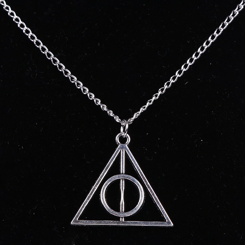 Popular Movie Deathly Hallows Pendant Necklace Movie Trendy Jewelry Long Chain Triangle Necklace