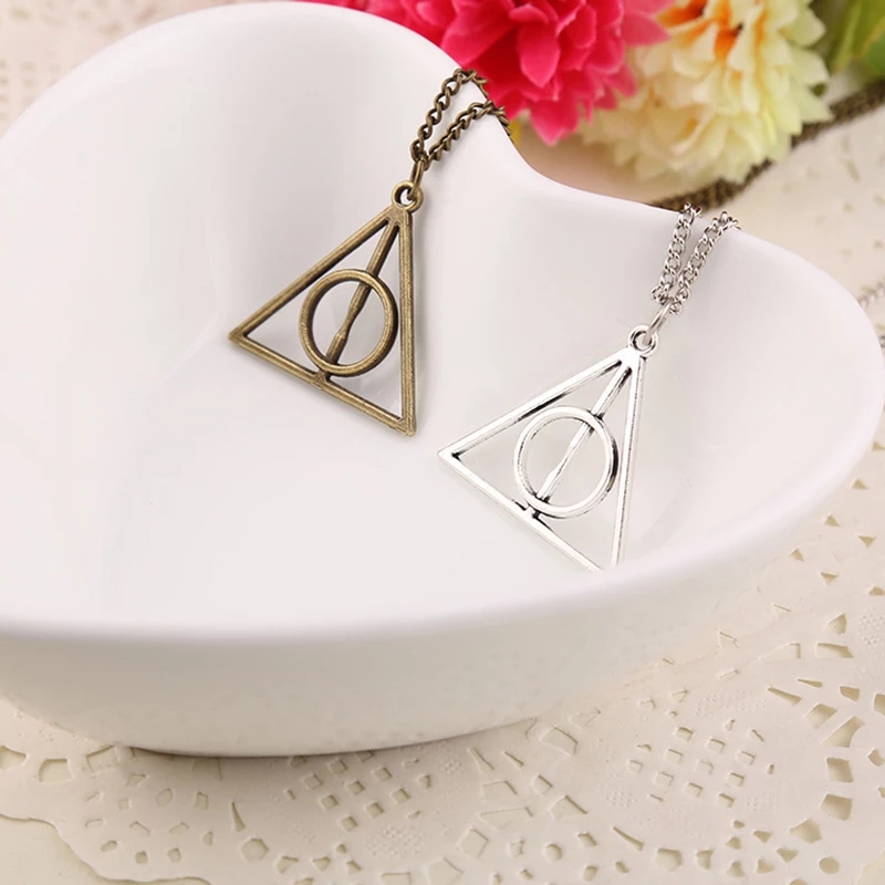 Popular Movie Deathly Hallows Pendant Necklace Movie Trendy Jewelry Long Chain Triangle Necklace