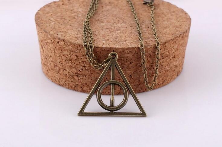 Popular Movie Deathly Hallows Pendant Necklace Movie Trendy Jewelry Long Chain Triangle Necklace