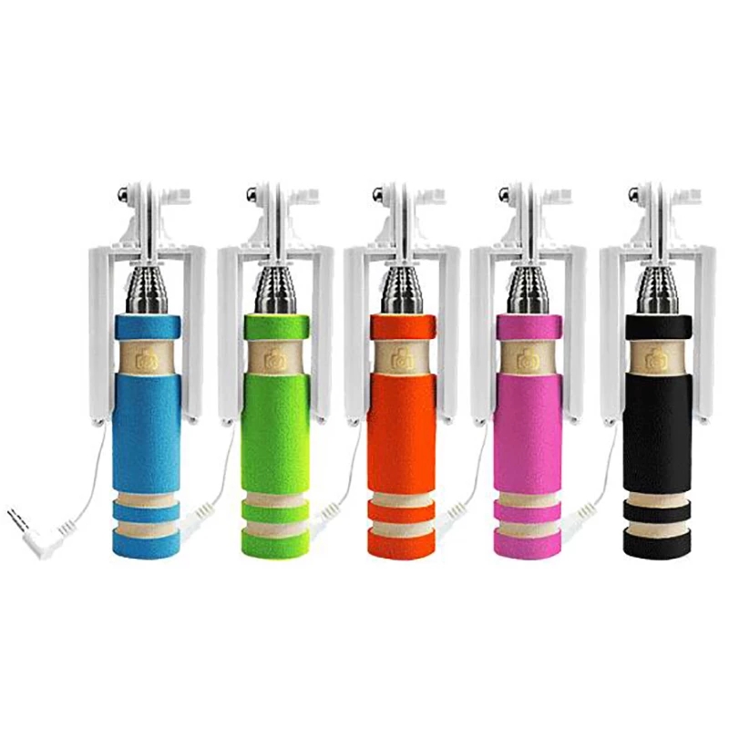 Hot Sale Selfie Stick with Button Wired Cotton Material Handle Monopod Universal for Mobile Phone