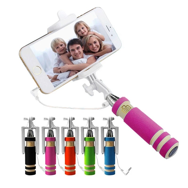 Hot Sale Selfie Stick with Button Wired Cotton Material Handle Monopod Universal for Mobile Phone