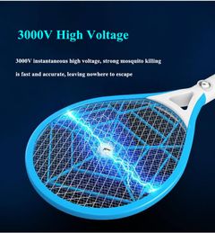 New arrival Mosquito Swatter Killer Led Light Hand-Held Racket Kitchen Room Electric Fly Insect Zapper Killer Blue 50cm*22cm