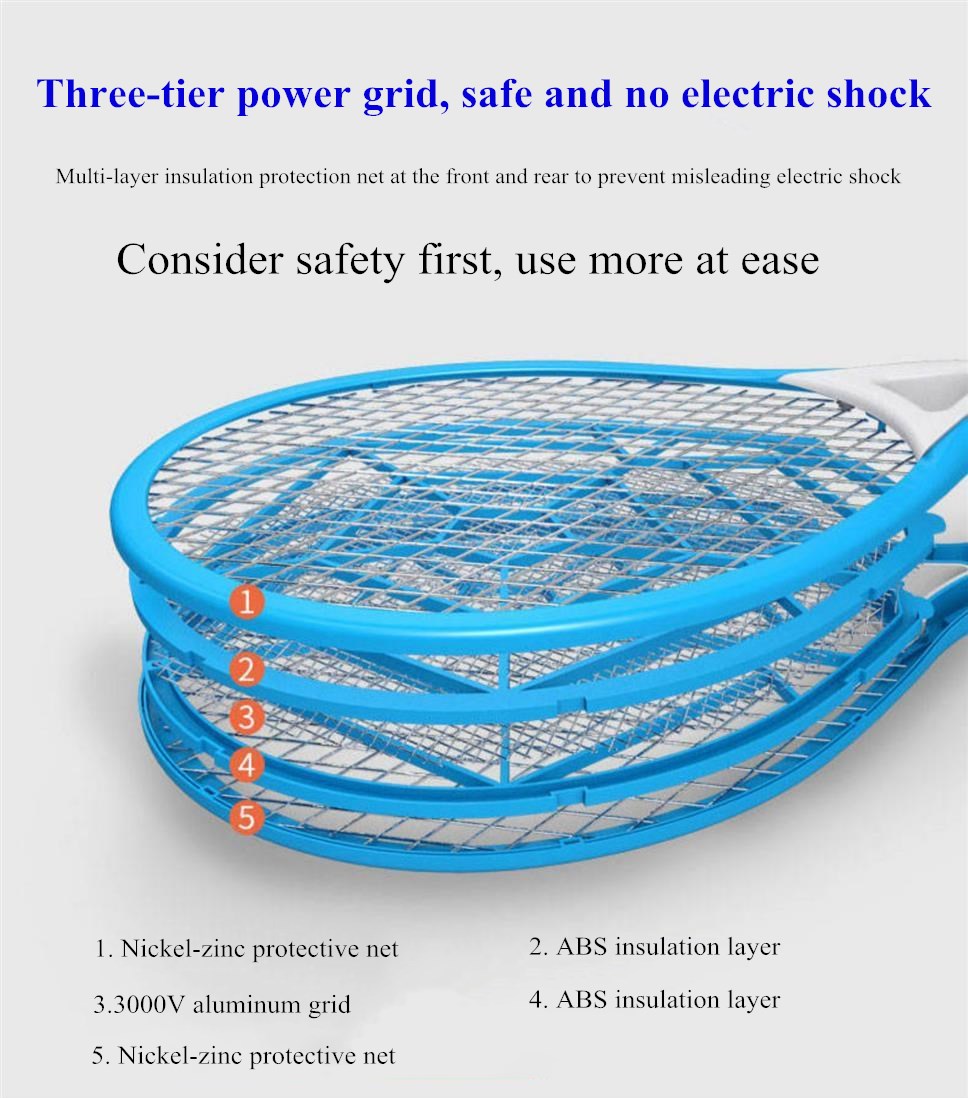 New arrival Mosquito Swatter Killer Led Light Hand-Held Racket Kitchen Room Electric Fly Insect Zapper Killer