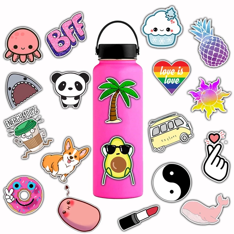 50pcs Waterproof Animal Fruit Stickers Graffiti Girl Skateboard Guitar Children Sticker Kids Toy