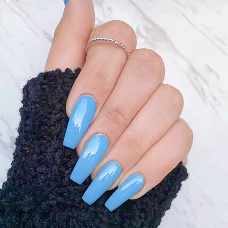 24Pcs Professional Fake Nails Long Half French Acrylic Nail Tips False Coffin Nails Art Kit Press