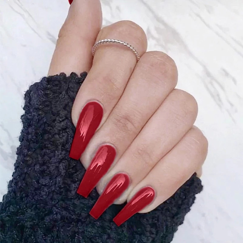 24Pcs Professional Fake Nails Long Half French Acrylic Nail Tips False Coffin Nails Art Kit Press