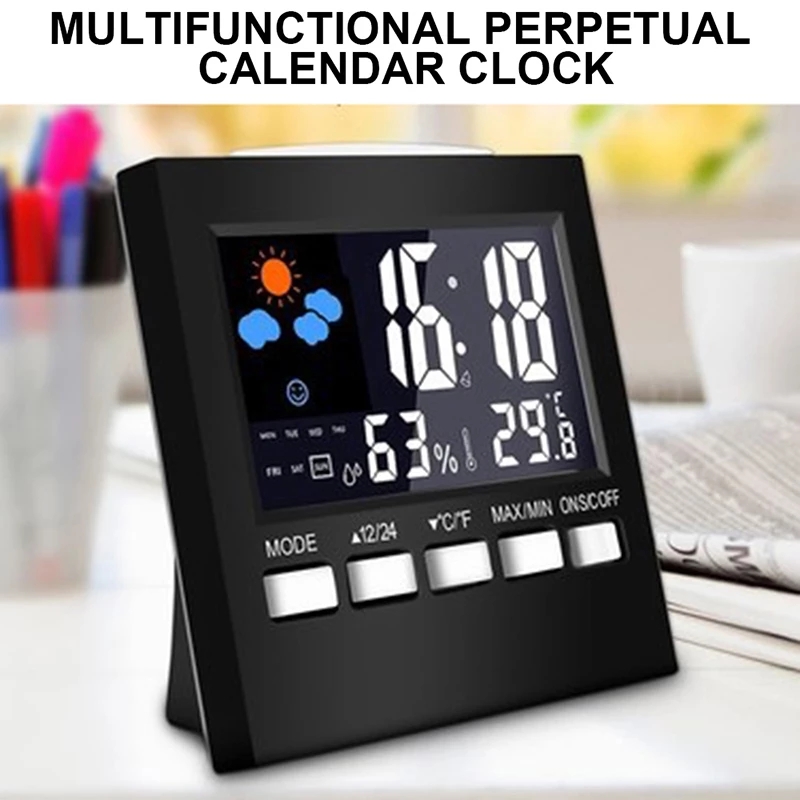 Electronic Digital Alarm Clock Calendar Voice Control LCD Screen with Backlight Home Bedroom Office