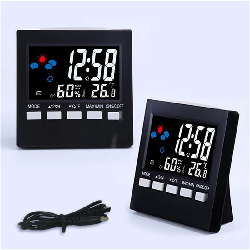 Electronic Digital Alarm Clock Calendar Voice Control LCD Screen with Backlight Home Bedroom Office