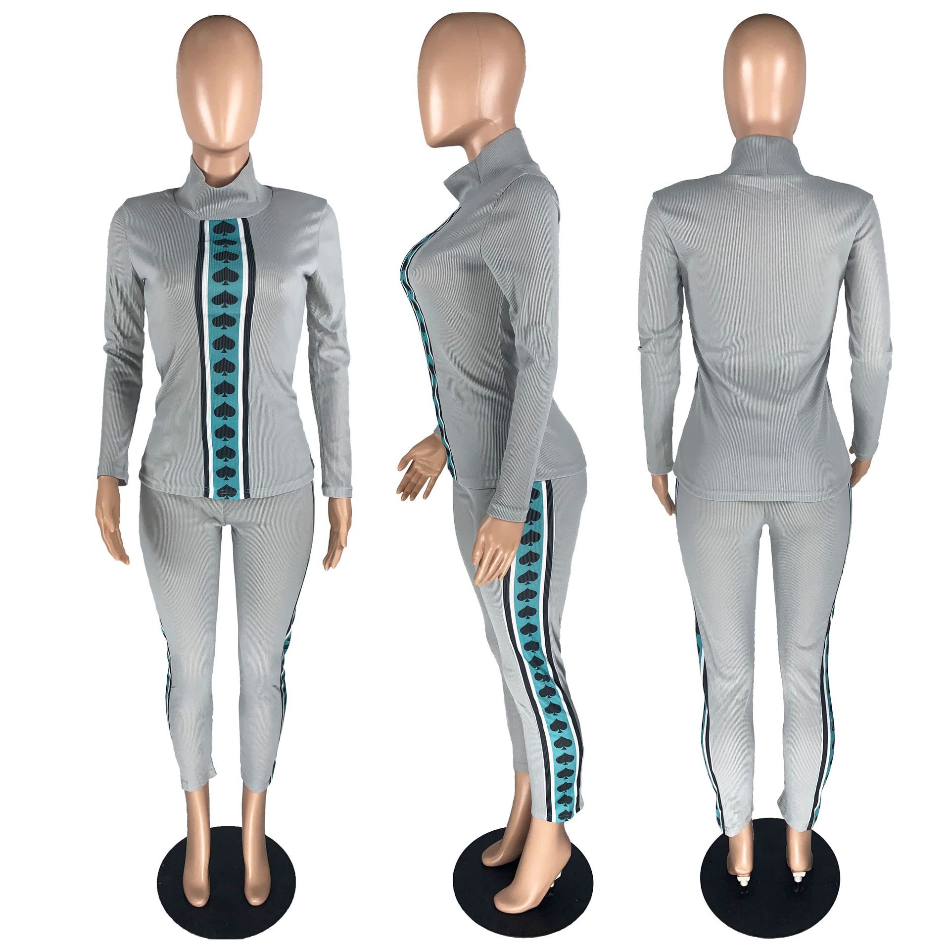 Rib Knitted Two Piece Set Women Fall Tracksuit Long Sleeve Top and Pants Suit Lounge Wear Outfits