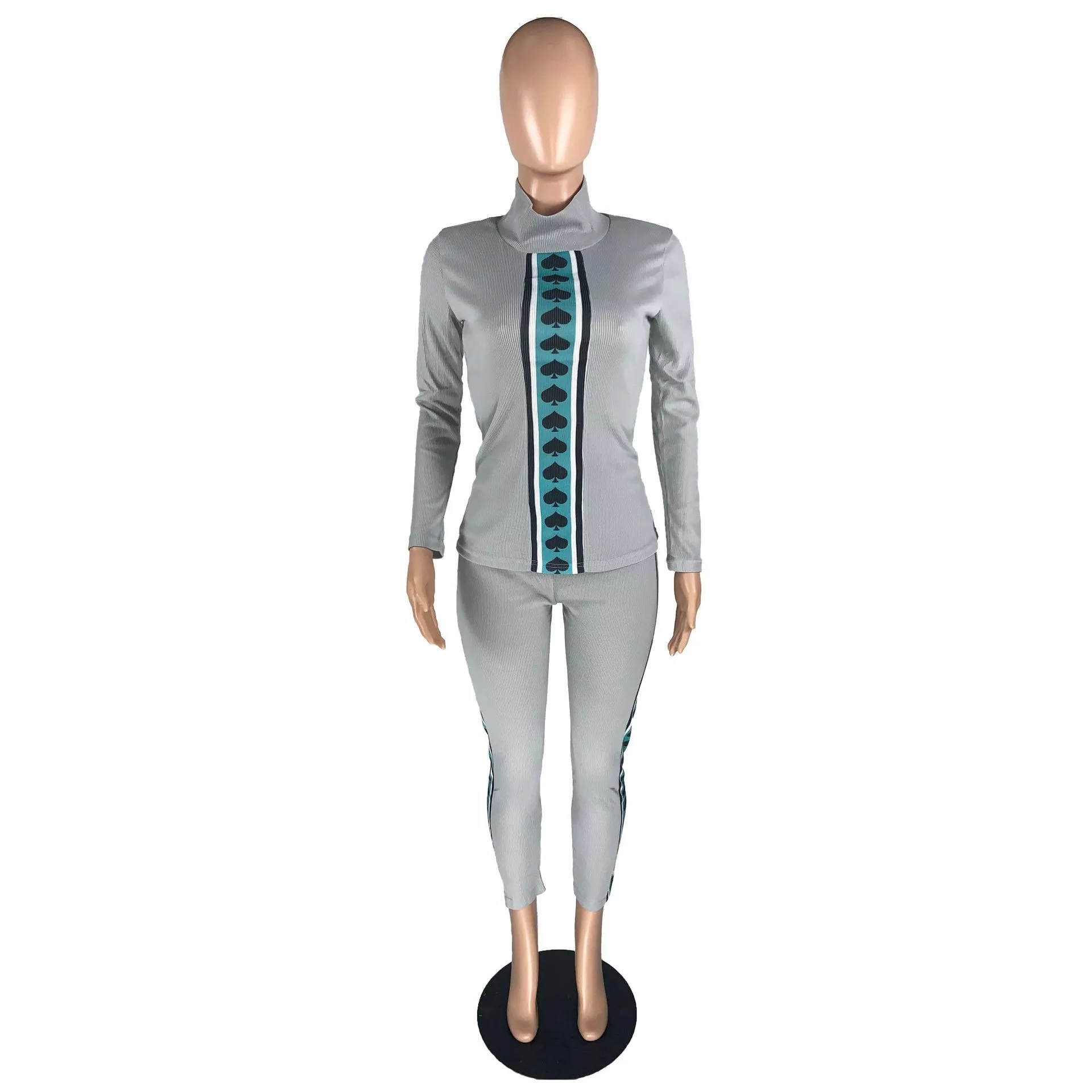 Rib Knitted Two Piece Set Women Fall Tracksuit Long Sleeve Top and Pants Suit Lounge Wear Outfits