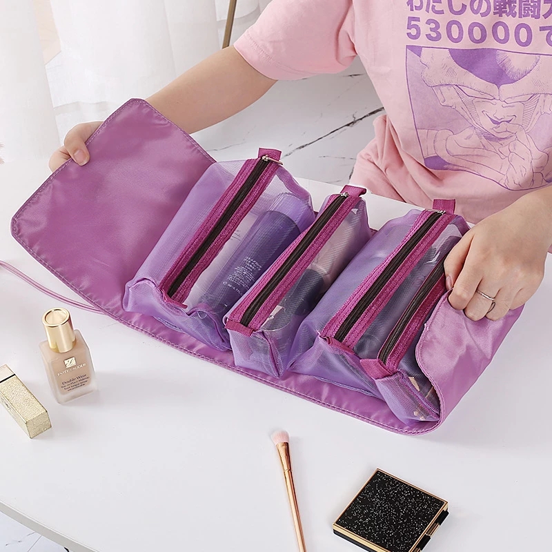 Removable Cosmetic Bag Ladies Four-in-one Zipper Net Cosmetic Bag Folding Travel Storage Wash Bag