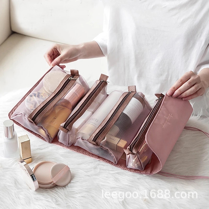 Removable Cosmetic Bag Ladies Four-in-one Zipper Net Cosmetic Bag Folding Travel Storage Wash Bag
