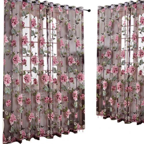 Door Blinds Window Peony Printed Transparent Tulle Curtain home Valance Decoration Curtains Room