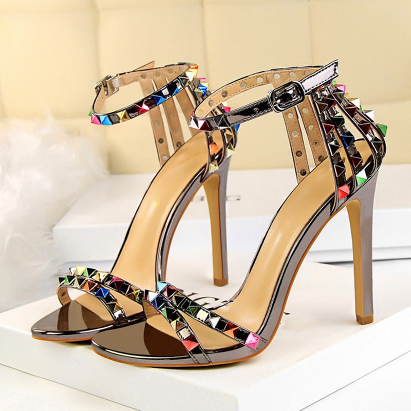 Women 11cm High Heels Rivets Studded Sandals Lady Sandles Stiletto Gladiator Pumps Stripper Summer