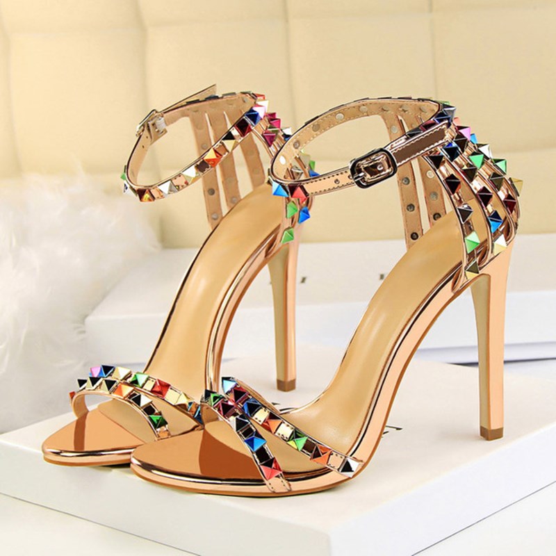 Women 11cm High Heels Rivets Studded Sandals Lady Sandles Stiletto Gladiator Pumps Stripper Summer