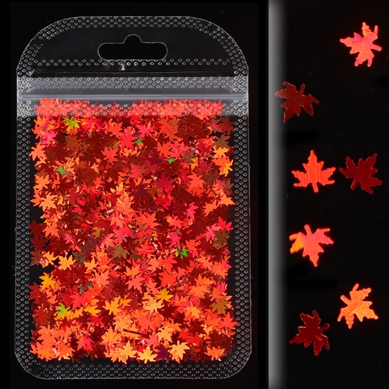 1Bag Holographic Maple Leaf Nail Art Sequins Chameleon Nail Glitter Flakes Laser Leaves Decoration