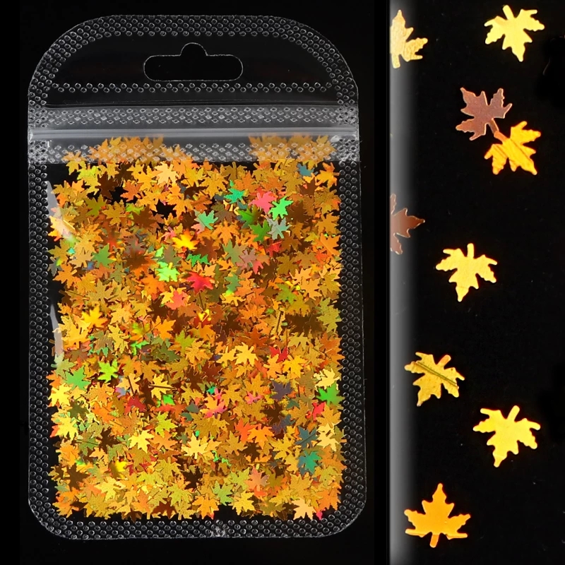 1Bag Holographic Maple Leaf Nail Art Sequins Chameleon Nail Glitter Flakes Laser Leaves Decoration
