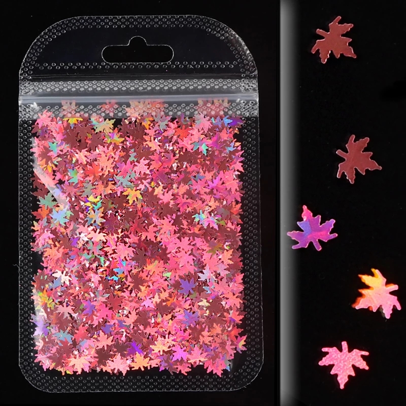 1Bag Holographic Maple Leaf Nail Art Sequins Chameleon Nail Glitter Flakes Laser Leaves Decoration