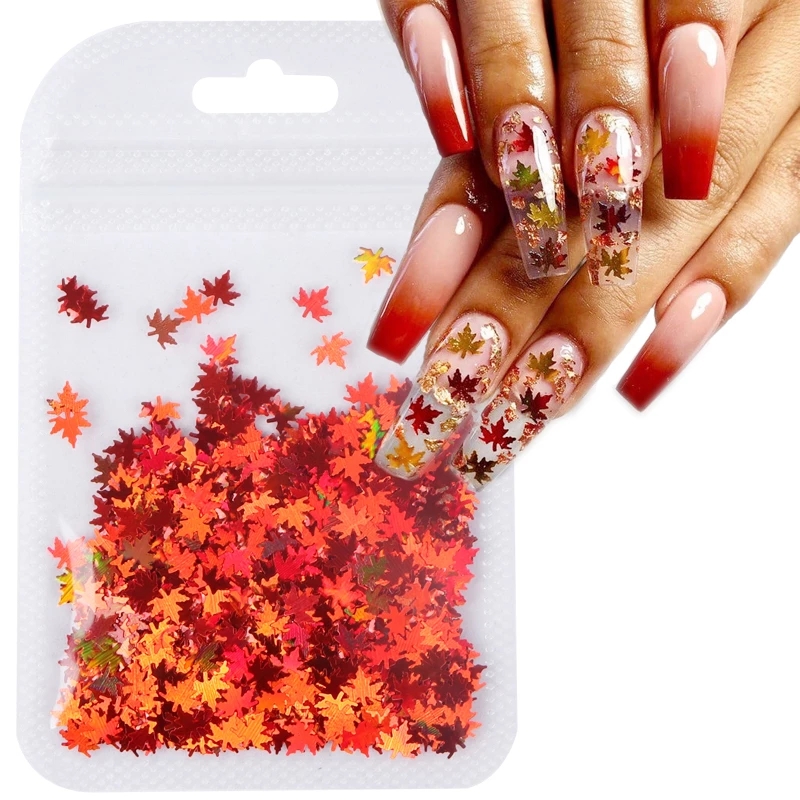 1Bag Holographic Maple Leaf Nail Art Sequins Chameleon Nail Glitter Flakes Laser Leaves Decoration