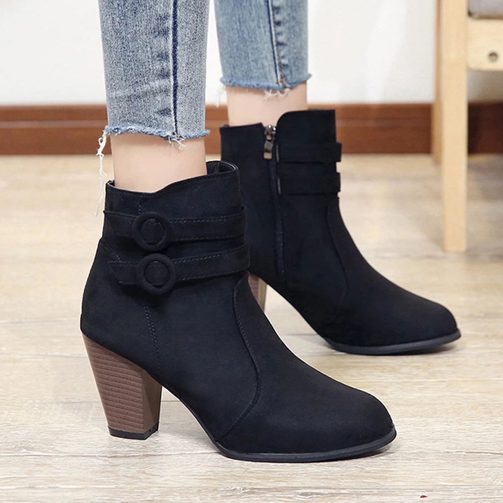 3C Boots Women Ankle Boots Women High Heel Autumn Shoes Ladies Fashion Zipper Casual Boots