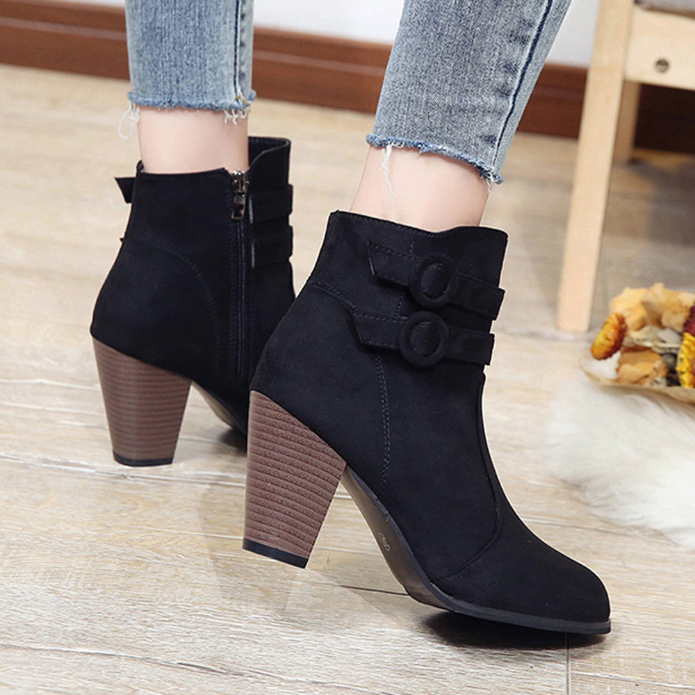 3C Boots Women Ankle Boots Women High Heel Autumn Shoes Ladies Fashion Zipper Casual Boots