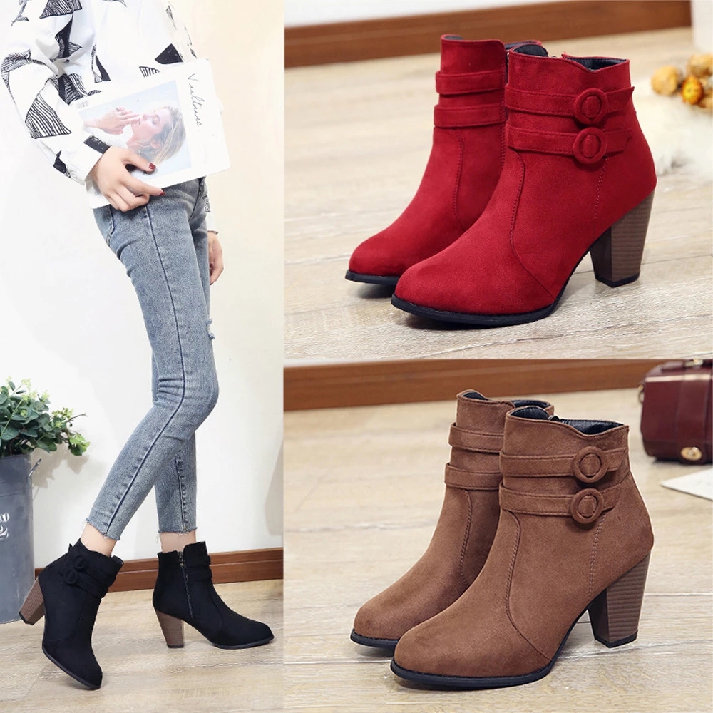 3C Boots Women Ankle Boots Women High Heel Autumn Shoes Ladies Fashion Zipper Casual Boots