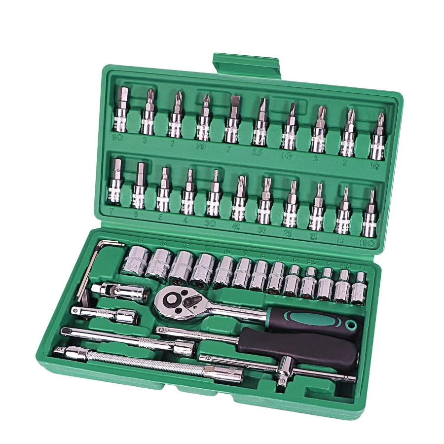 Car Repair Tool 46pcs 1/4-Inch Socket Set Ratchet Torque Wrench Combo Tools Kit Auto Repairing Tool
