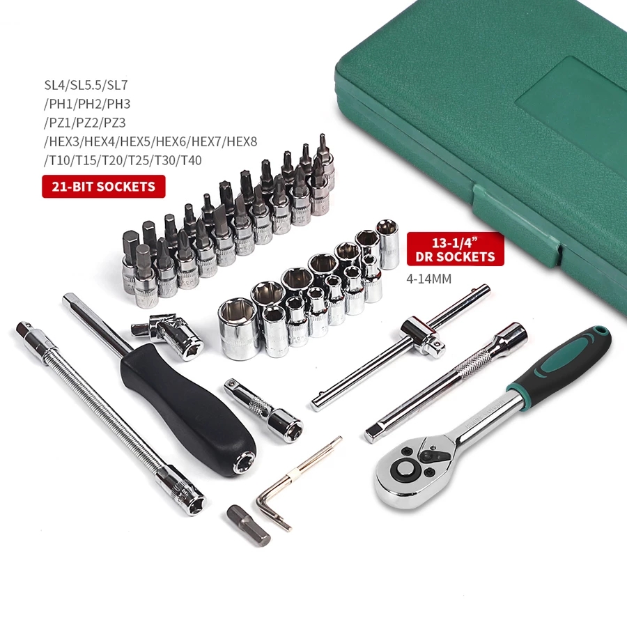 Car Repair Tool 46pcs 1/4-Inch Socket Set Ratchet Torque Wrench Combo Tools Kit Auto Repairing Tool