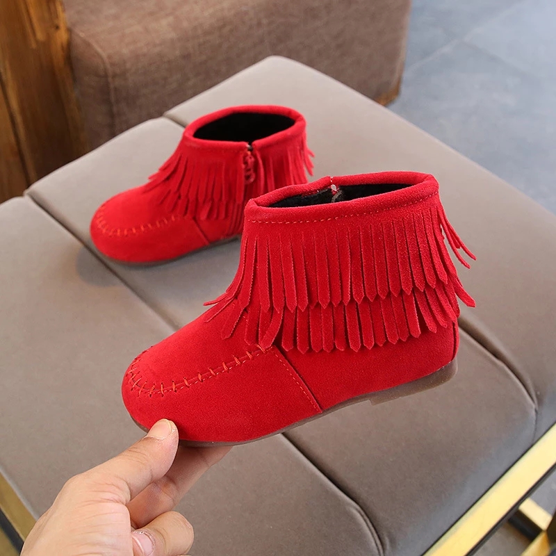 Autumn winter girls shoes short boots tassel boots warm Princess leather boots girls boots