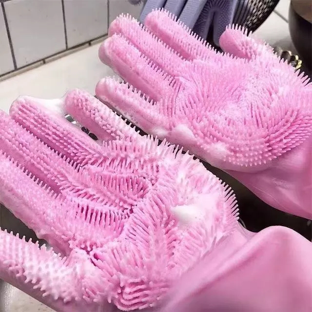 A pair Silicone Cleaning Gloves Magic Silicone Dish Washing Gloves For Kitchen Household Washing