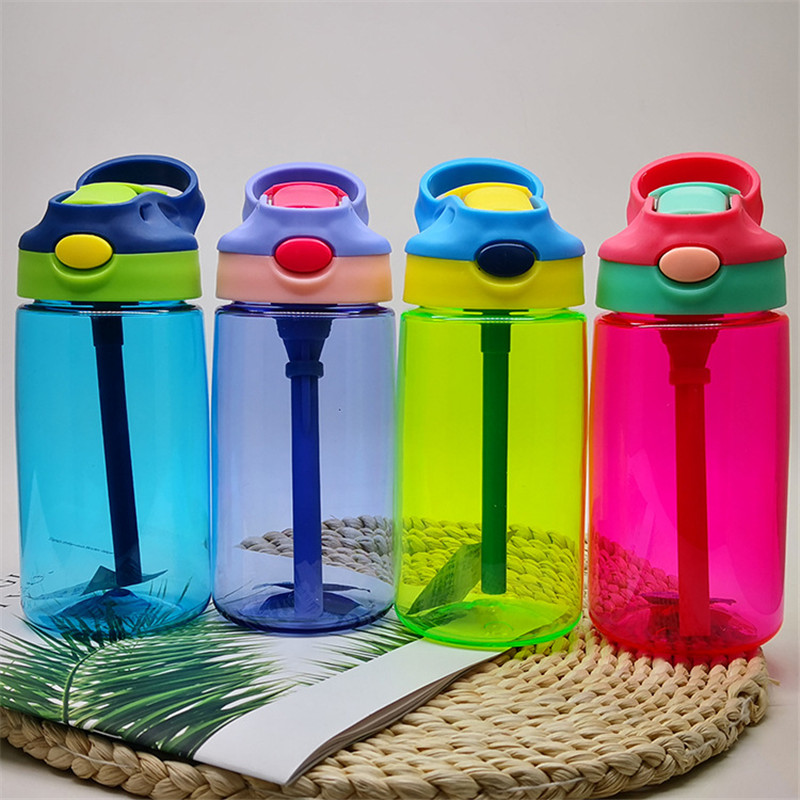 New 500ML 4 Colors Plastic Sport Water Bottles Cup Children home Feeding Straw Juice Drinking Bottle