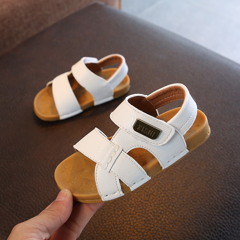 Summer Boys Button Beach Shoes Sandals Leather Casual Shoes Breathable Children's Sandals Outwear