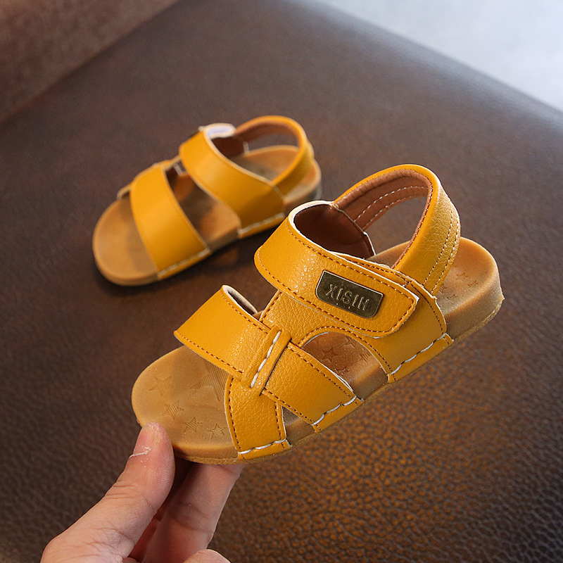 Summer Boys Button Beach Shoes Sandals Leather Casual Shoes Breathable Children's Sandals Outwear