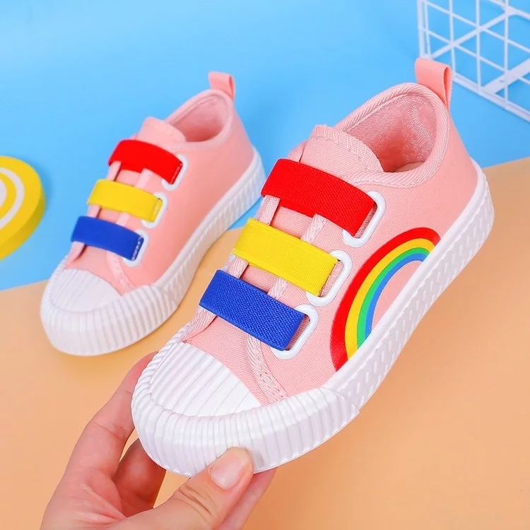 Children Canvas Shoes Casual Rainbow Girls Athletic Shoes Soft Bottom Boys Running Shoes Sneakers