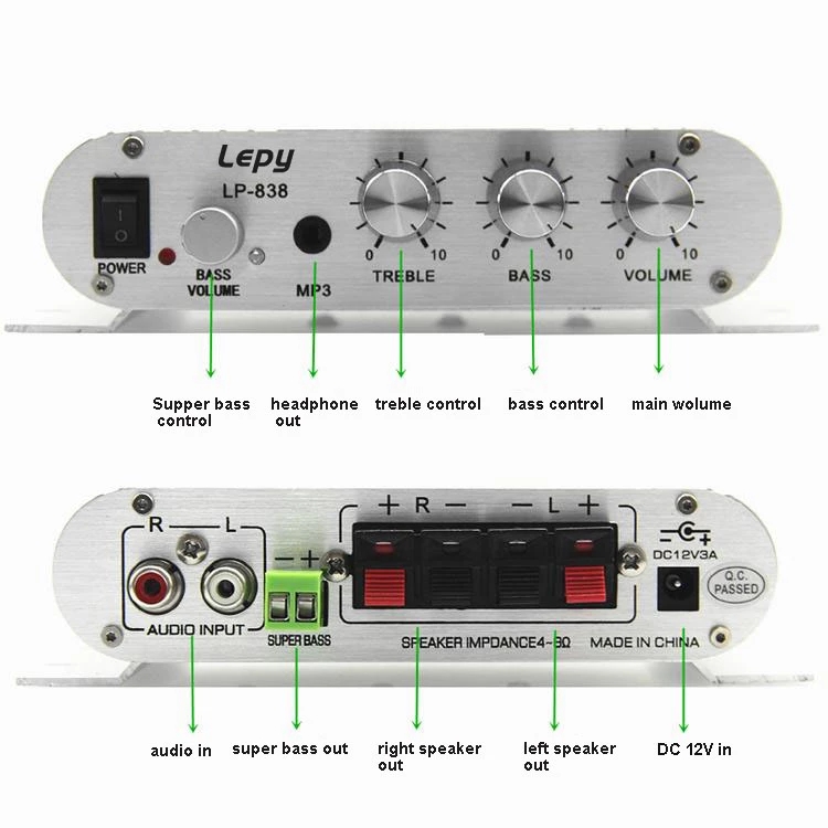 Lepy LP-838 MINI Digital Hi-Fi Car Power Amplifier CD MP3 MP4 Stereo BASS Speaker Player