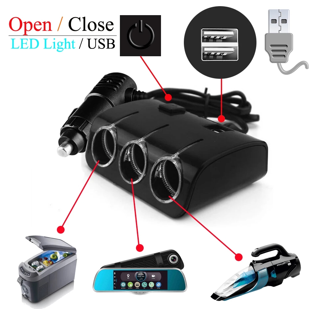 Car Splitter Cigarette Lighter Socket 12v Power Adapter for Car DVR GPS Usb Charger Car Accessories