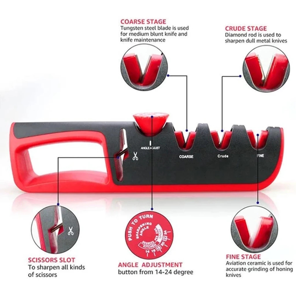 Knife Sharpener 4 In 1 Kitchen Knives Grinder Scissors Sharpening Stone Whetstone Angle Adjustable