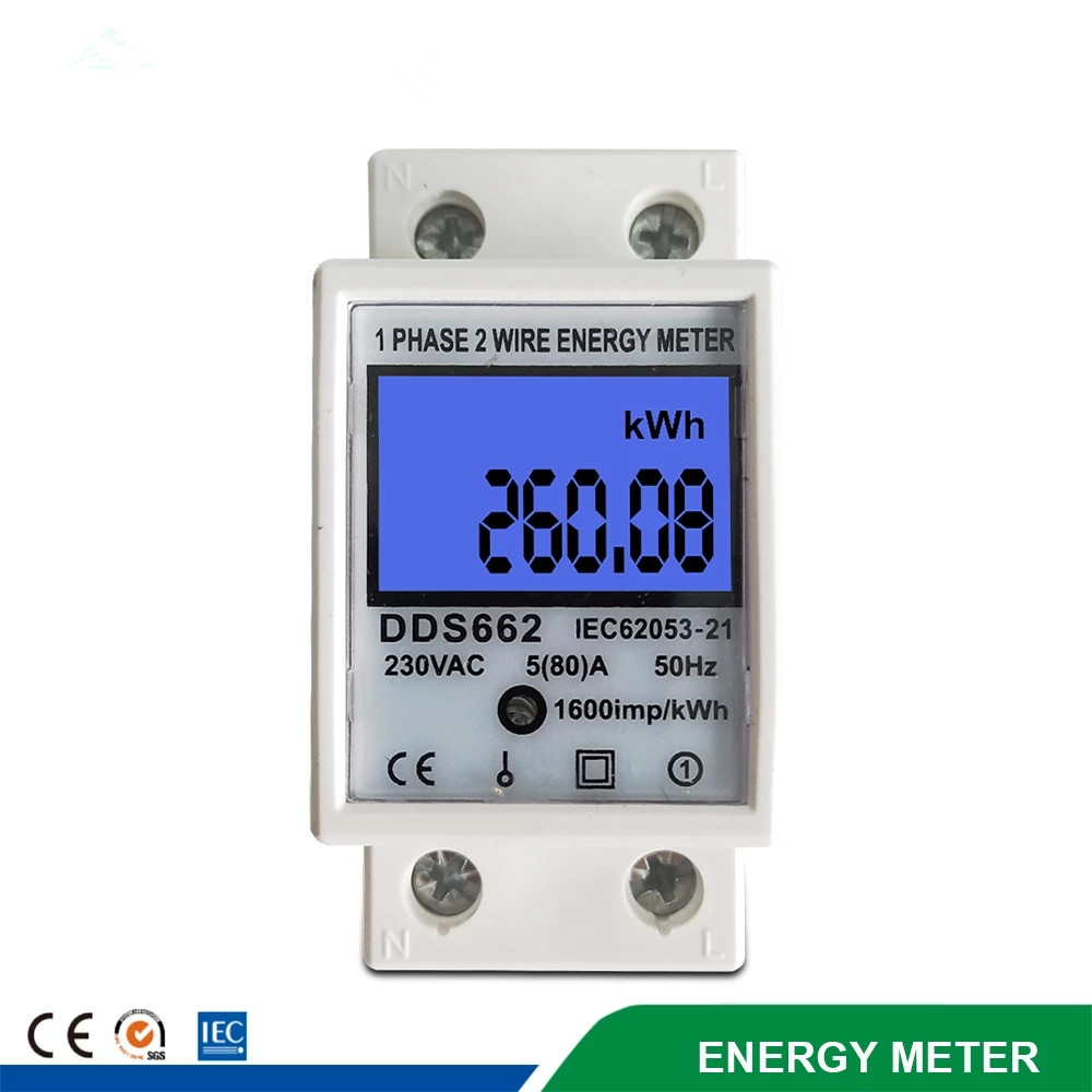 80A Din rail Single Phase Two Wire LCD Digital Energy Electric Meter kWh AC 220V 230V 50Hz/60Hz