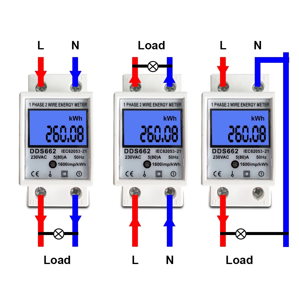 80A Din rail Single Phase Two Wire LCD Digital Energy Electric Meter kWh AC 220V 230V 50Hz/60Hz