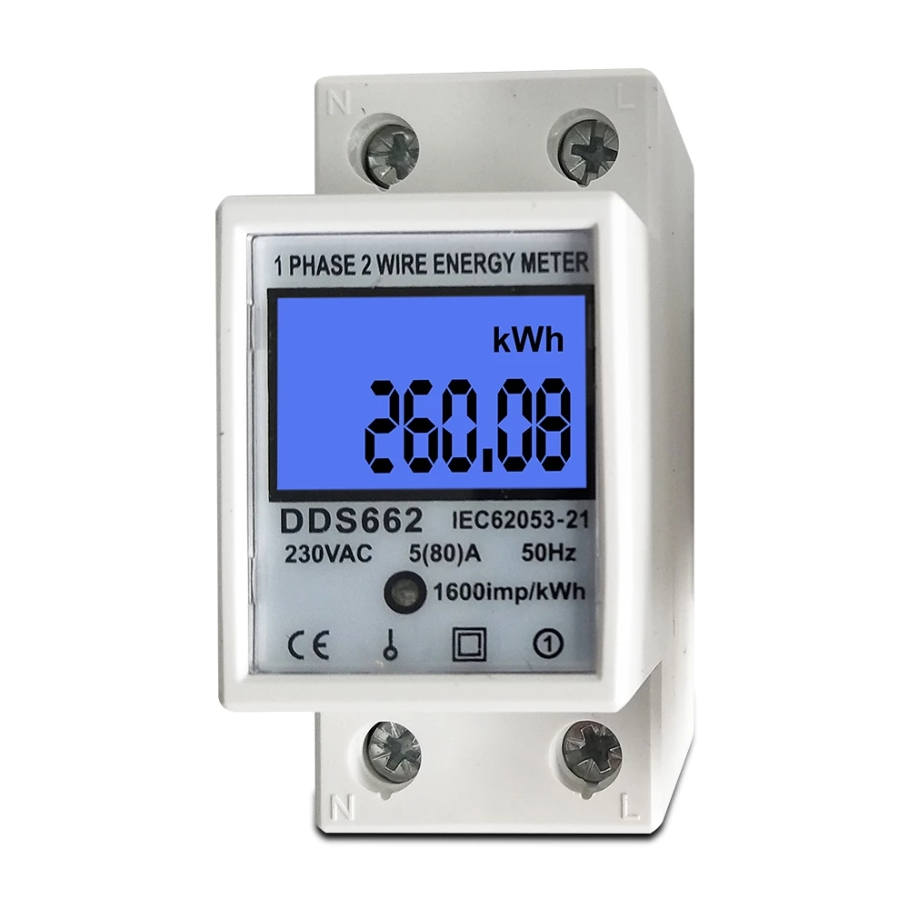 80A Din rail Single Phase Two Wire LCD Digital Energy Electric Meter kWh AC 220V 230V 50Hz/60Hz