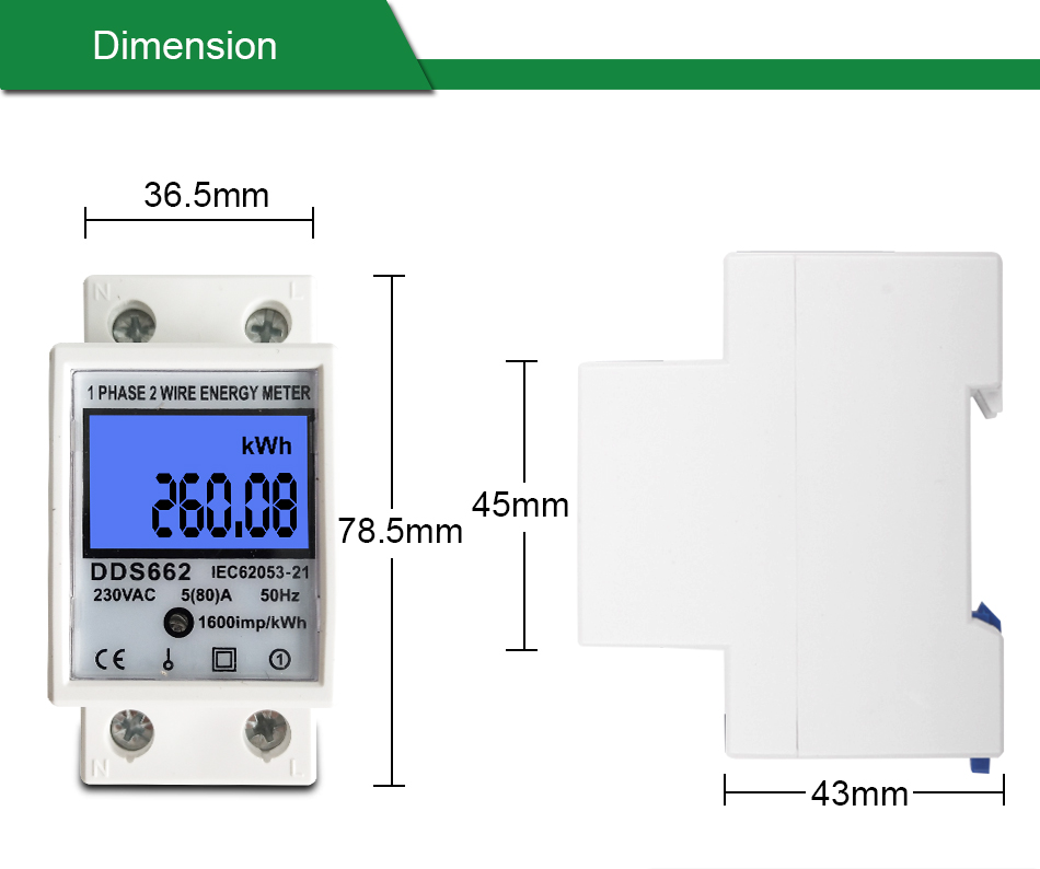 80A Din rail Single Phase Two Wire LCD Digital Energy Electric Meter kWh AC 220V 230V 50Hz/60Hz