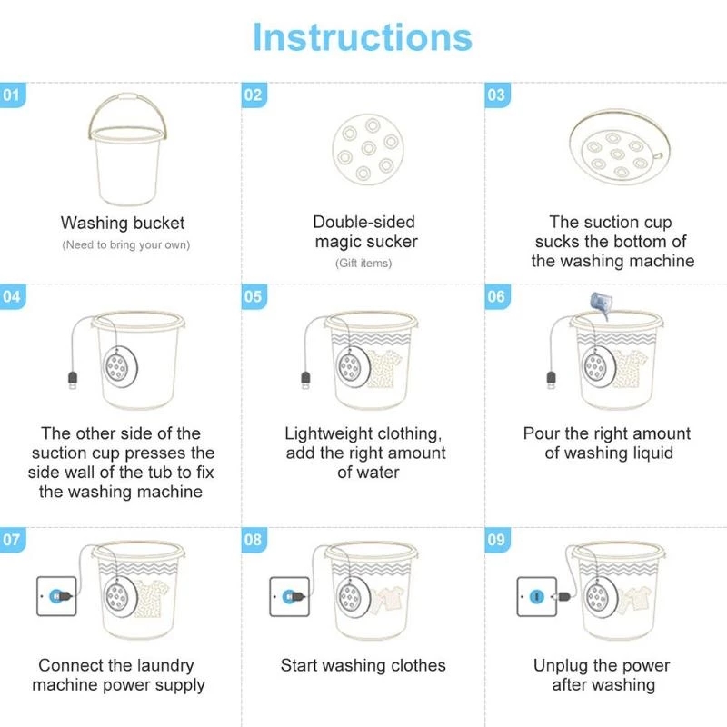 Ultrasonic Turbine Washing Machine Foldable Bucket Type USB Laundry Clothes Washer Cleaner for Home