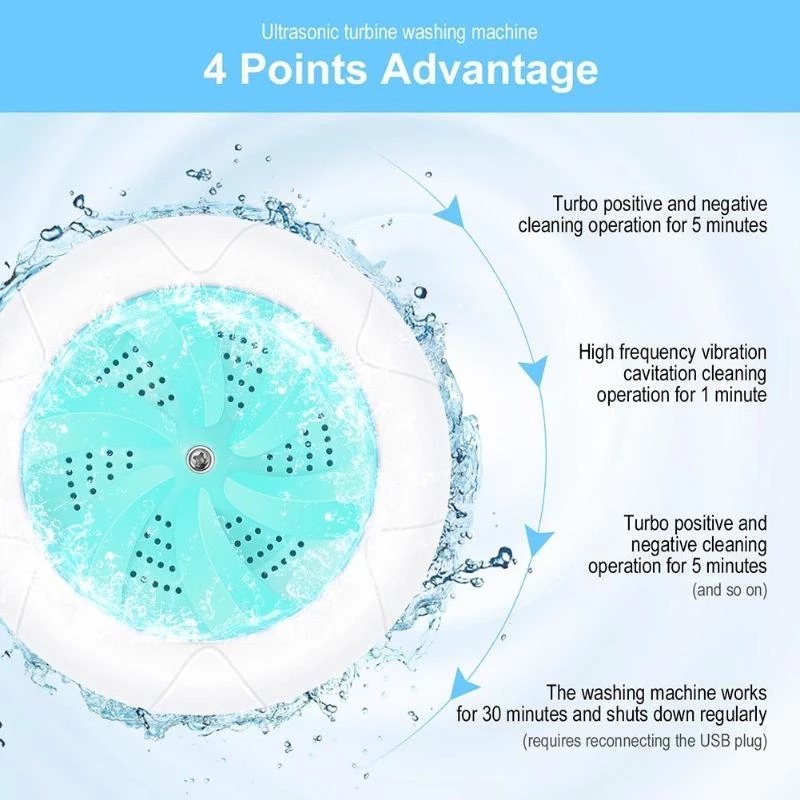 Ultrasonic Turbine Washing Machine Foldable Bucket Type USB Laundry Clothes Washer Cleaner for Home