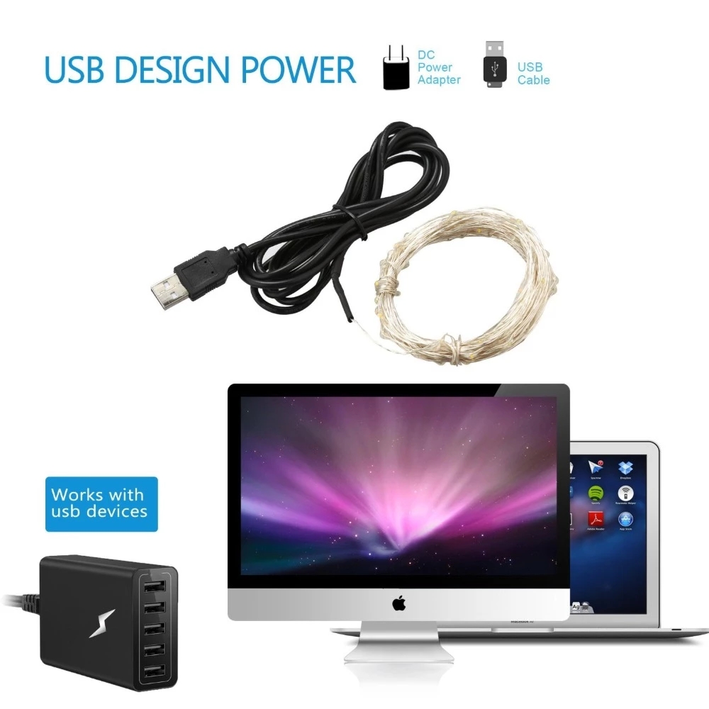 LED String Light 10M 100LED USB 5V Waterproof Cooper Wire home Christmas Wedding Garden Decoration
