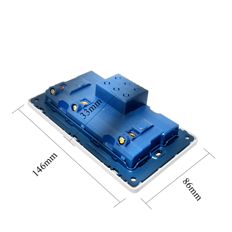 Double Wall UK Plug Socket 2 Gang 13A with 2 USB Charger Outlets