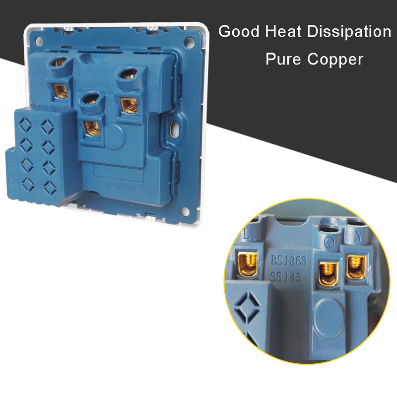 Double Wall UK Plug Socket 2 Gang 13A with 2 USB Charger Outlets